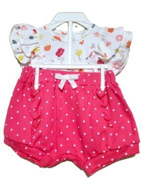 NWT. MAC & MOON Girls 2-Pc Set. Floral Top & Pink Shorts